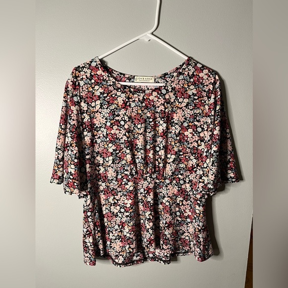 Jon & Anna Floral Ruffle Short Sleeve Skirted Blouse Size large Women’s - Picture 2 of 4